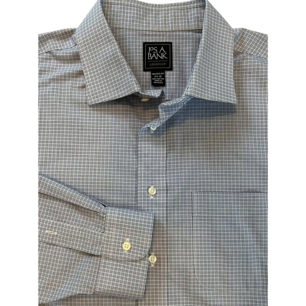 JOS A BANK Traveler‎ Tailored Fit Gingham Dress Shirt Mens 17.5 34-35